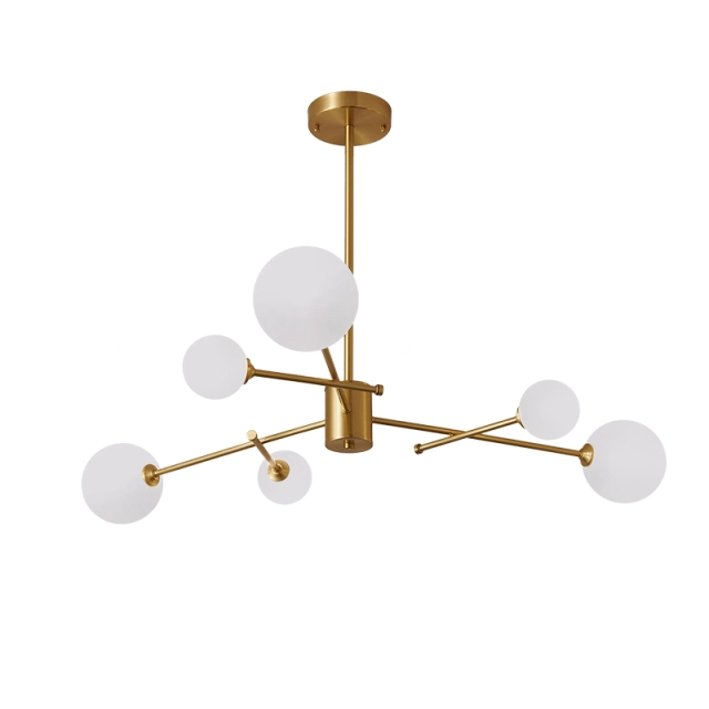 Glam Adjustable 6-Light Sputnik Chandelier in Opal Globes for Dining Room Living Room