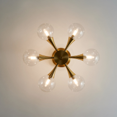 Brass Modern Clear Glass Shade Chandelier Ceiling Light with 6-Light For Bedroom/Hallway/Bathroom