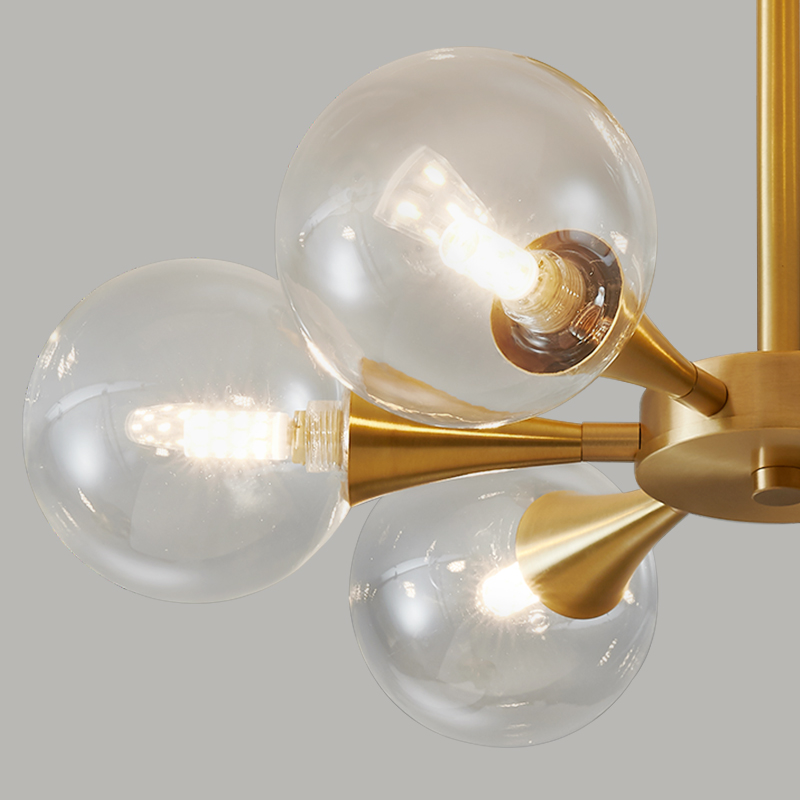 Brass Modern Mid-Century Clear Glass Shade Chandelier Ceiling Light with 6-Light For Bedroom/Hallway/Bathroom