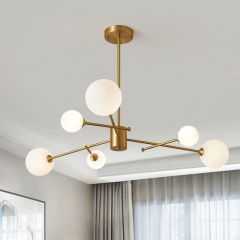 Glam Adjustable 6-Light Sputnik Chandelier in Opal Globes for Dining Room Living Room