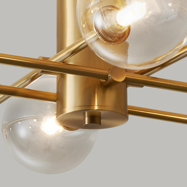 Glam French Modern 8-Light  Brass Sputnik Chandelier Ceiling Light with Clear Glass Shade  Dining Room Restaurant