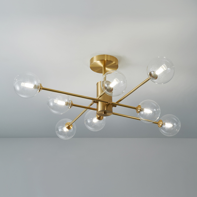 Glam French Modern 8-Light  Brass Sputnik Chandelier Ceiling Light with Clear Glass Shade  Dining Room Restaurant