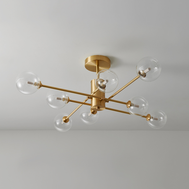 Glam French Modern 8-Light  Brass Sputnik Chandelier Ceiling Light with Clear Glass Shade  Dining Room Restaurant