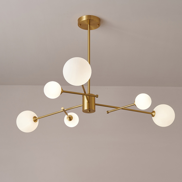Glam Adjustable 6-Light Sputnik Chandelier in Opal Globes for Dining Room Living Room