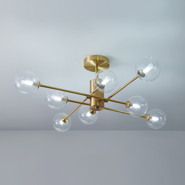 Glam French Modern 8-Light  Brass Sputnik Chandelier Ceiling Light with Clear Glass Shade  Dining Room Restaurant