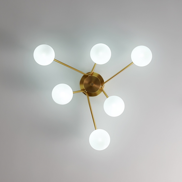 Contemporary Glam 6-Light Flush Mount Ceiling Light Fixture with Milk Glass Globes