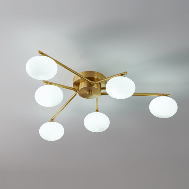 Contemporary Glam 6-Light Flush Mount Ceiling Light Fixture with Milk Glass Globes