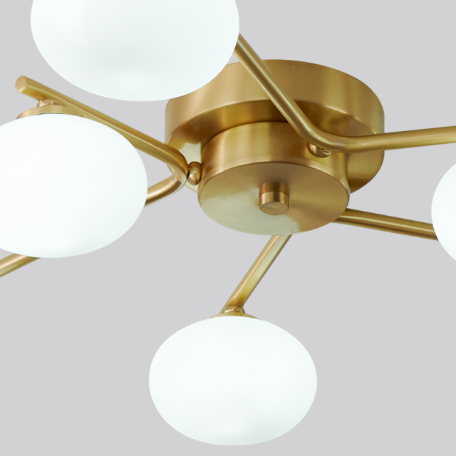 Contemporary Glam 6-Light Flush Mount Ceiling Light Fixture with Milk Glass Globes