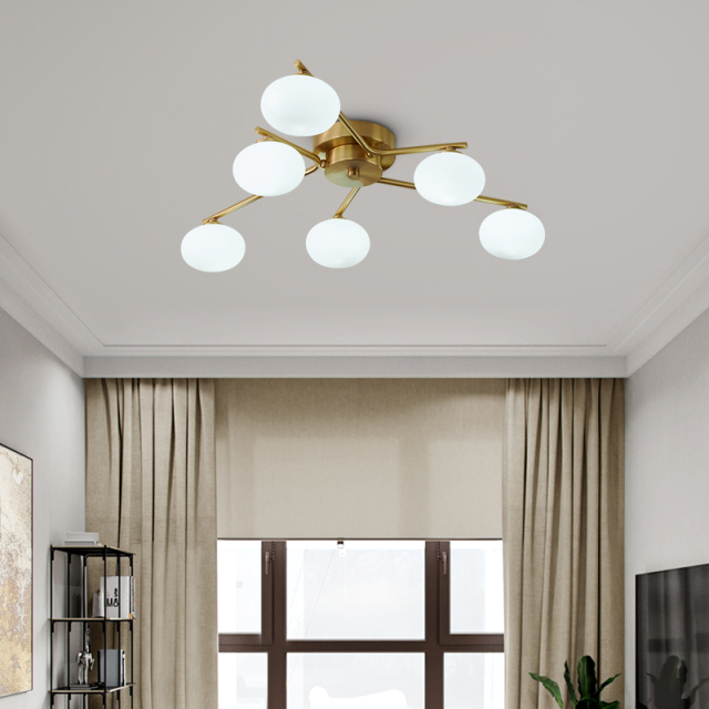 Contemporary Glam 6-Light Flush Mount Ceiling Light Fixture with Milk Glass Globes