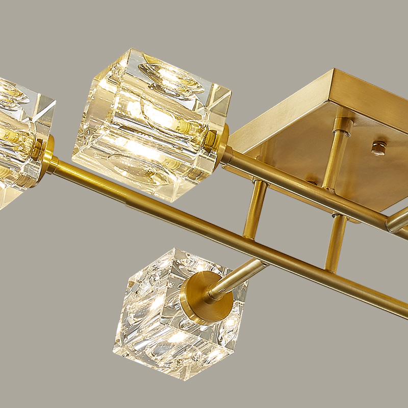 Mid-century Square Crystal Shade Sputnik Brass Flush Mount Ceiling Light