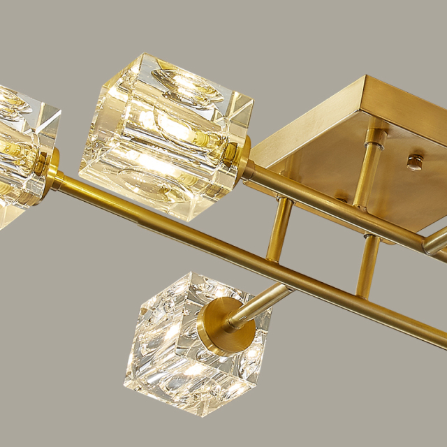 Mid-century Square Crystal Shade Sputnik Brass Flush Mount Ceiling Light