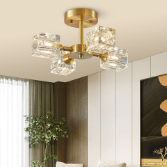 4-Light Luxury Square Crystal Shade Mid-century Flush Mount Ceiling Light