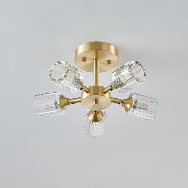 5-Light Mid-century Luxury Round Circular Crystal Shade Flush Mount Ceiling Light