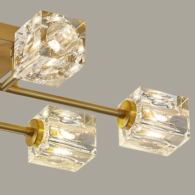 Mid-century Square Crystal Shade Sputnik Brass Flush Mount Ceiling Light