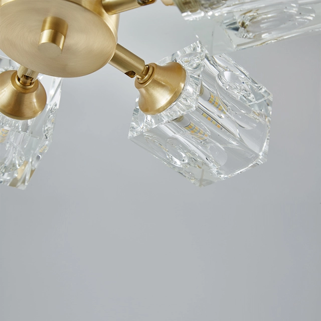 4-Light Luxury Square Crystal Shade Mid-century Flush Mount Ceiling Light