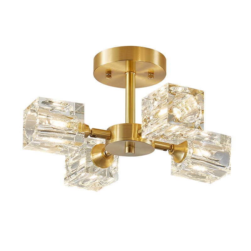 4-Light Luxury Square Crystal Shade Mid-century Flush Mount Ceiling Light