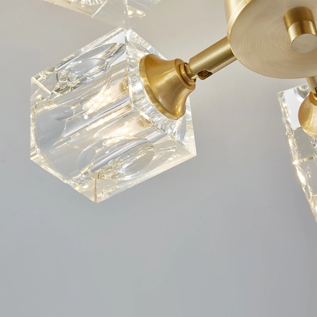 4-Light Luxury Square Crystal Shade Mid-century Flush Mount Ceiling Light