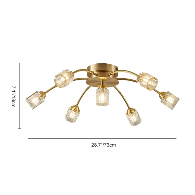 7-Light Modern Sputnik Brass Flush Mount Ceiling Light in Circle Round Crystal Shade