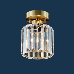 Modern Small Simple Clear Crystal Shade Cylinder Ceiling Light Flush Mount Fixture Single Light