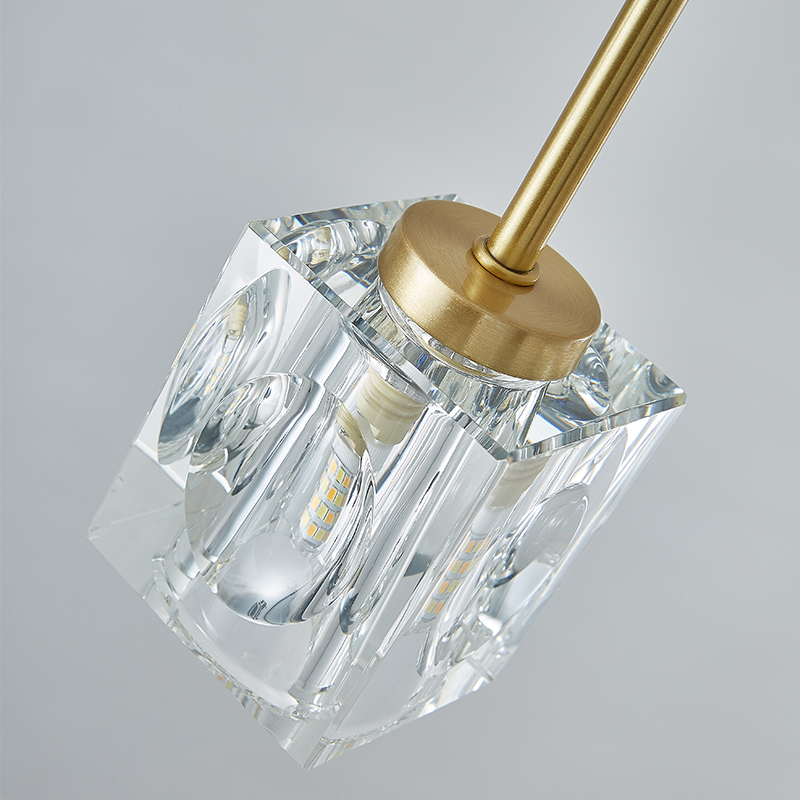 Mid-Century Modern 5-Light Linear Ceiling Light with Square Crystal Shade in Brass