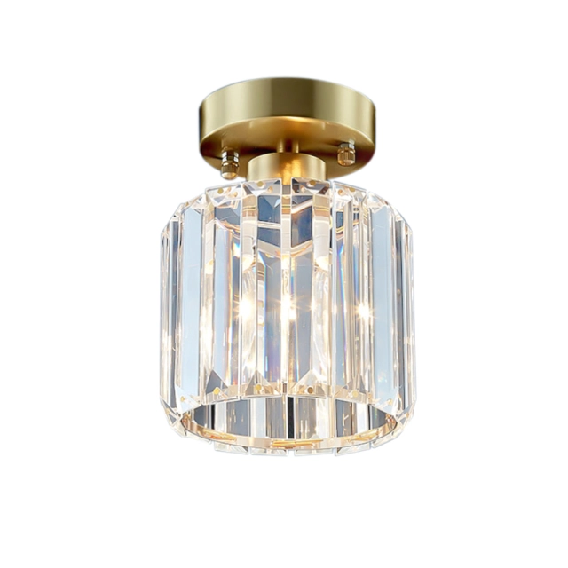 Modern Small Simple Clear Crystal Shade Cylinder Ceiling Light Flush Mount Fixture Single Light