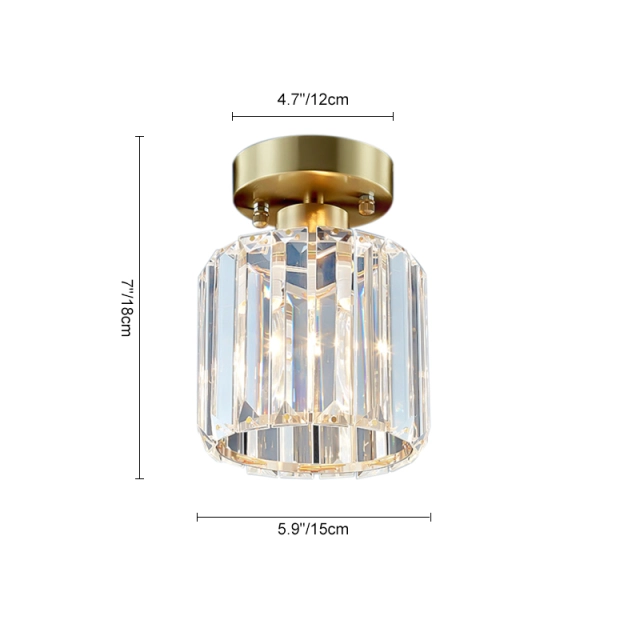 Modern Small Simple Clear Crystal Shade Cylinder Ceiling Light Flush Mount Fixture Single Light