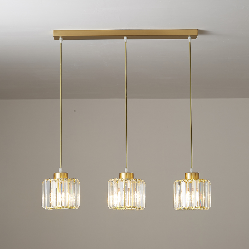 Modern 3 Light Clear Crystal Shade Pendant Light Hanging in Long Rectangle Canopy