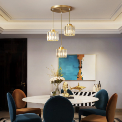 Modern 3 Light Clear Crystal Shade Pendant Light in Round Canopy for Kitchen Living Room