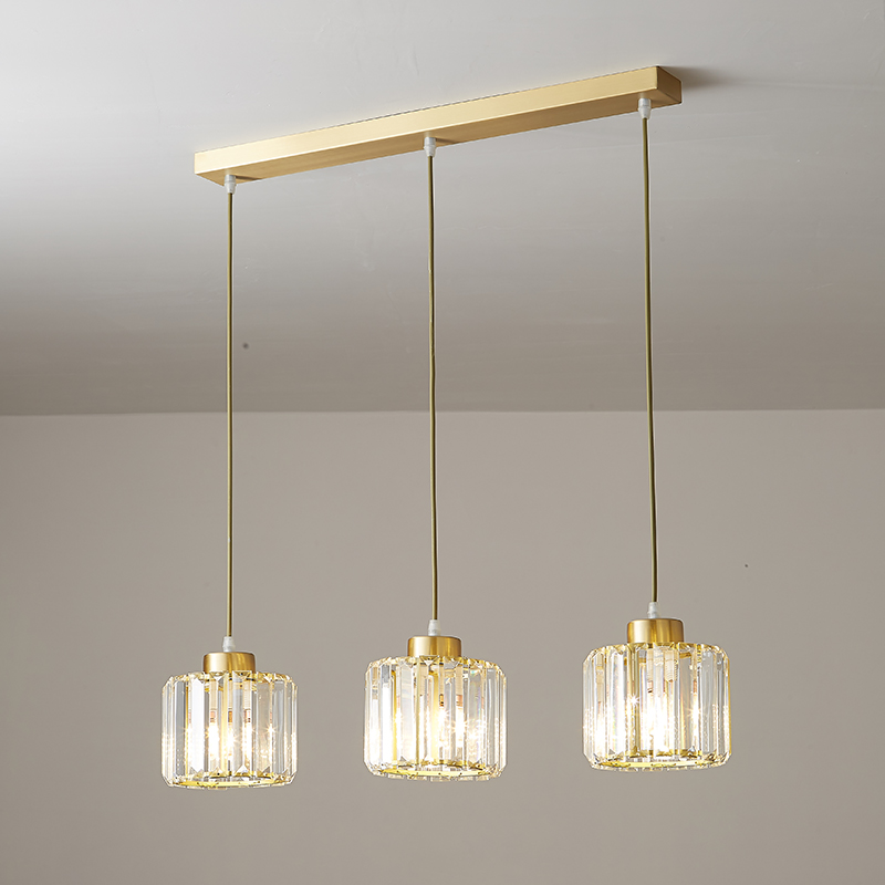 Modern 3 Light Clear Crystal Shade Pendant Light Hanging in Long Rectangle Canopy