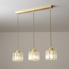 Modern 3 Light Clear Crystal Shade Pendant Light Hanging in Long Rectangle Canopy