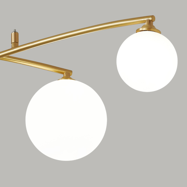 Mid-century 6-Light Brass Muti Chandelier Decorative Light with Opal Globes for Dining Room Restaurant