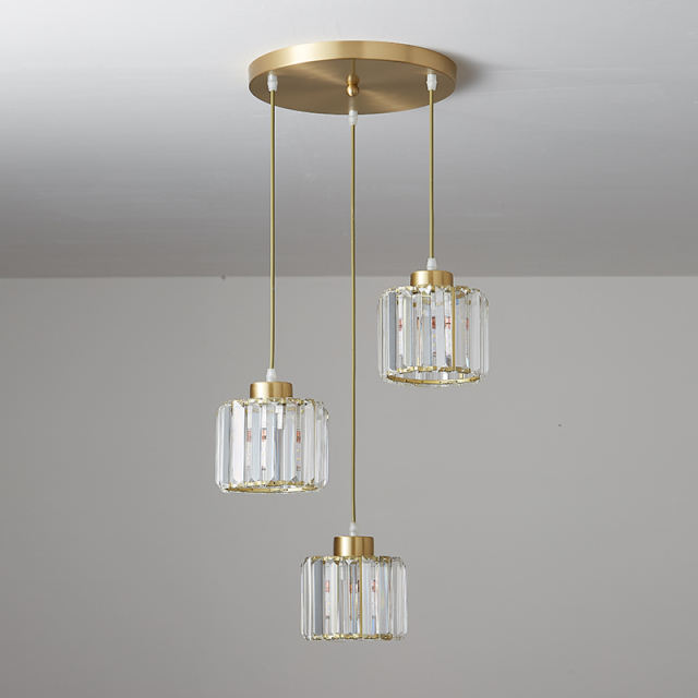 Modern 3 Light Clear Crystal Shade Pendant Light in Round Canopy for Kitchen Living Room