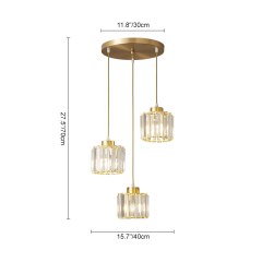 Modern 3 Light Clear Crystal Shade Pendant Light in Round Canopy for Kitchen Living Room