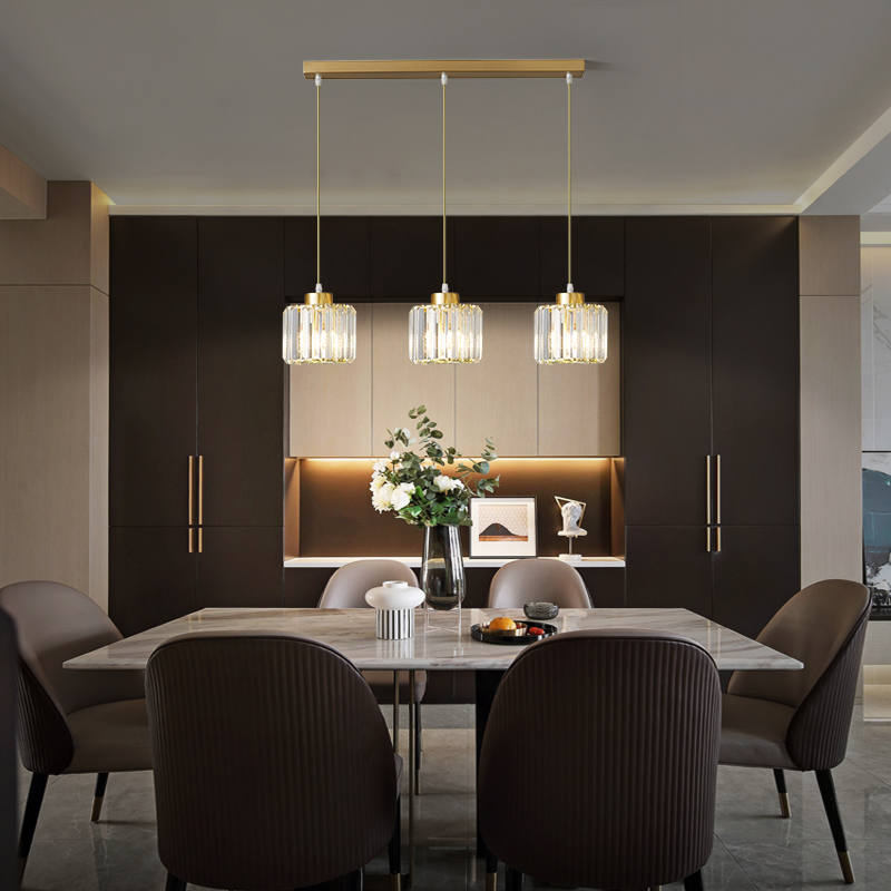 Modern 3 Light Clear Crystal Shade Pendant Light Hanging in Long Rectangle Canopy