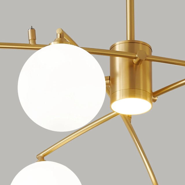 Mid-century 6-Light Brass Muti Chandelier Decorative Light with Opal Globes for Dining Room Restaurant