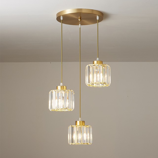 Modern 3 Light Clear Crystal Shade Pendant Light in Round Canopy for Kitchen Living Room