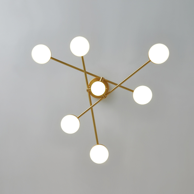 6 Light Modern Sputnik Arms Chandelier in Brass for Living Room Dining Room