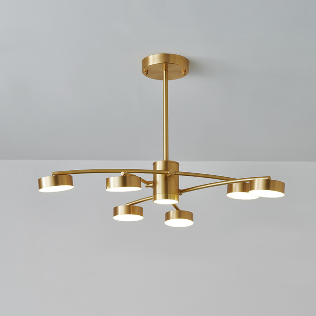 6 Light Modern Sputnik Arms Chandelier in Brass for Living Room Dining Room