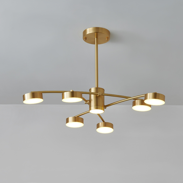 6 Light Modern Sputnik Arms Chandelier in Brass for Living Room Dining Room