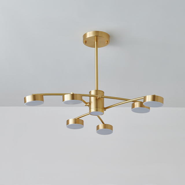 6 Light Modern Sputnik Arms Chandelier in Brass for Living Room Dining Room