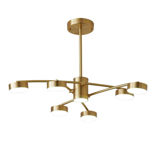 6 Light Modern Sputnik Arms Chandelier in Brass for Living Room Dining Room