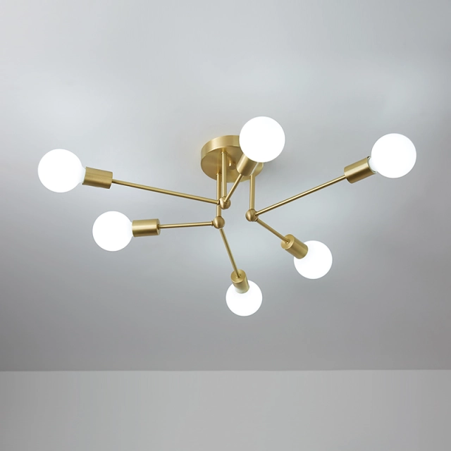 6 Light Modern Mid-century Sputnik Chandelier in Opal Glass for Living Room