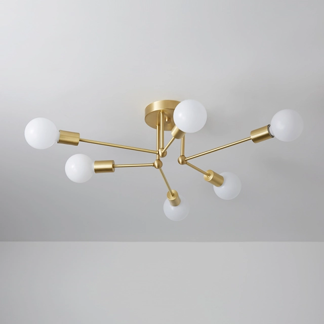 6 Light Modern Mid-century Sputnik Chandelier in Opal Glass for Living Room