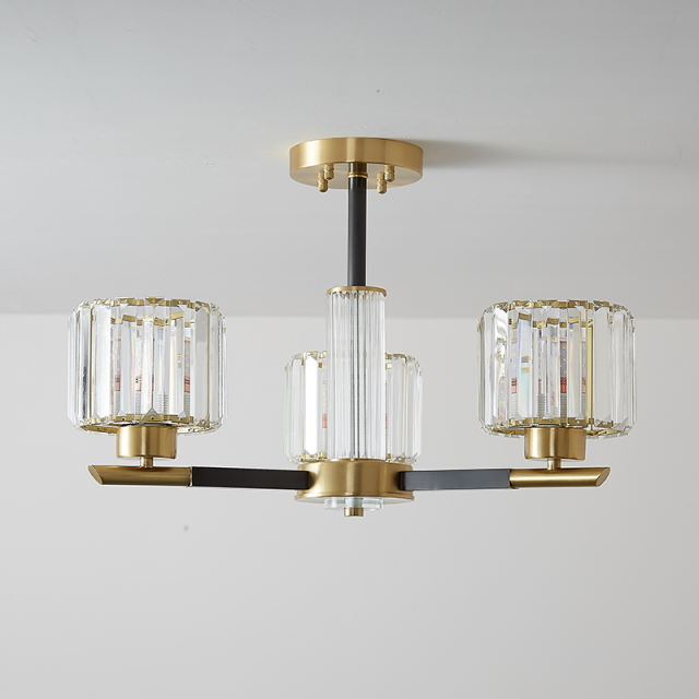 Mid-century Modern 3 Light Sputnik Chandelier with Three Arms in Clear Crystal Shades for Living Room Bedroom