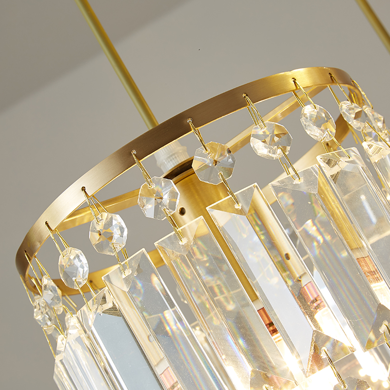 Modern 3-Light Rectangle Canopy Pendant Lighting Multi-Light with Clear Crystal Cylinder Shade for Kitchen Island Counter Bar Dining Table