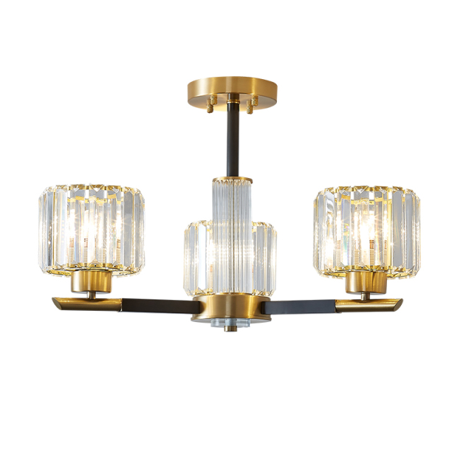 Mid-century Modern 3 Light Sputnik Chandelier with Three Arms in Clear Crystal Shades for Living Room Bedroom