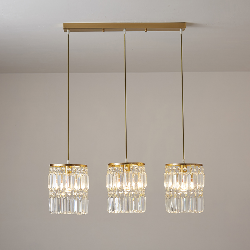Modern 3-Light Rectangle Canopy Pendant Lighting Multi-Light with Clear Crystal Cylinder Shade for Kitchen Island Counter Bar Dining Table