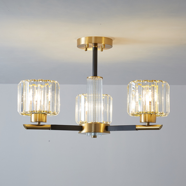 Mid-century Modern 3 Light Sputnik Chandelier with Three Arms in Clear Crystal Shades for Living Room Bedroom