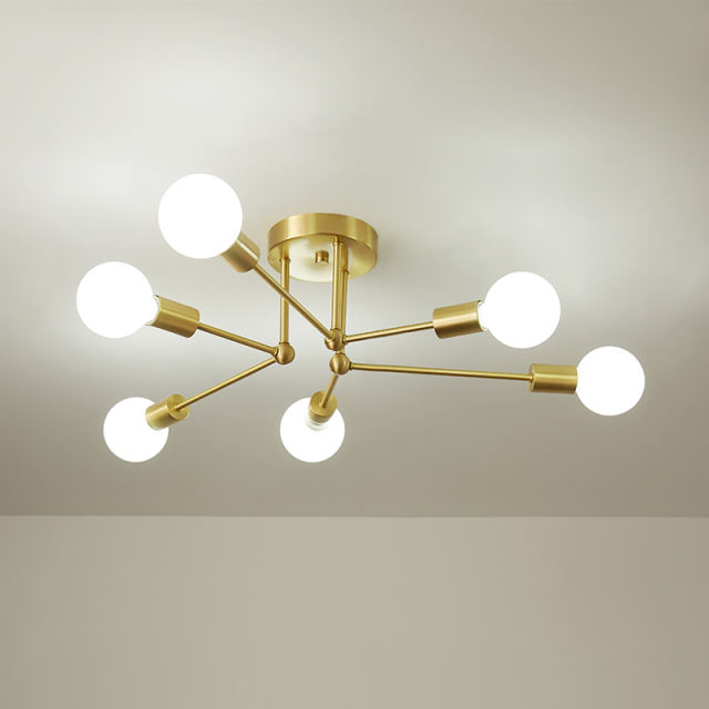 6 Light Modern Mid-century Sputnik Chandelier in Opal Glass for Living Room