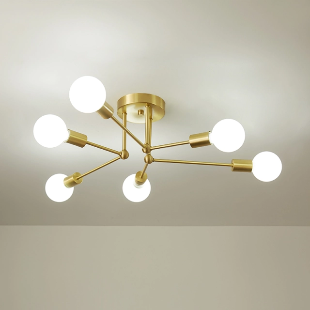 6 Light Modern Mid-century Sputnik Chandelier in Opal Glass for Living Room